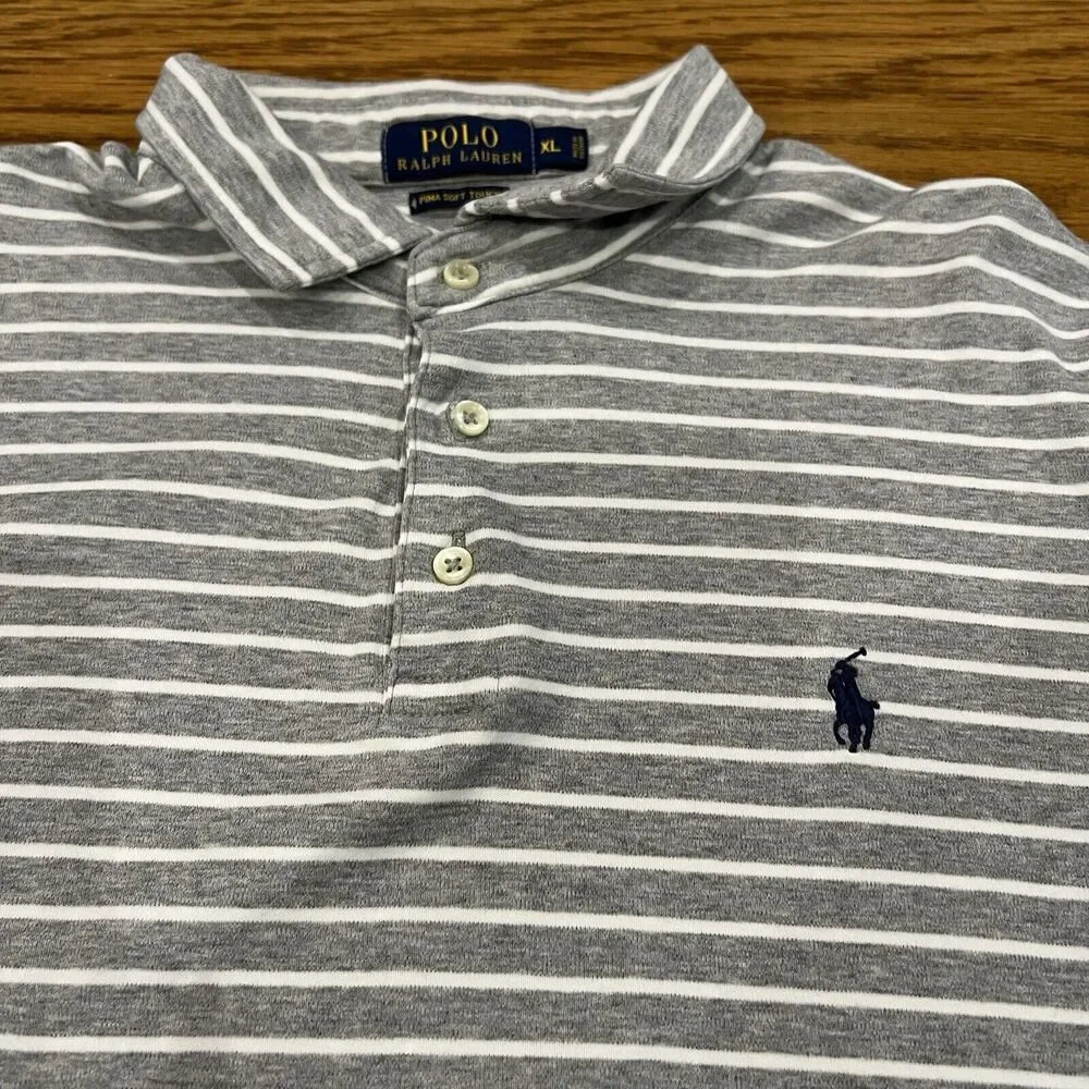 Polo Ralph Lauren Shirt‎ Mens Size XLGray Stripe Classic Fit Polo Pima Cotton